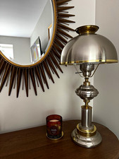 Pair Vtg 1970s Thomas Industries Brass Steel Mushroom Dome Hurricane Lamps MCM picture