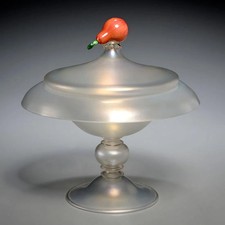 Antique Frederick Carder for Steuben Verre de Soie Covered Glass Compote Bowl picture