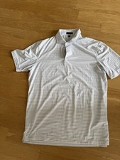 Peter Millar Men's L White/Blue Striped Short Sleeve Polo Golf Shirt picture