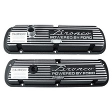Scott Drake Valve Cover Black Aluminum With Bronco Powered By Ford Logo Pair ... picture