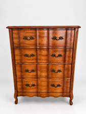 Vintage French Provincial Bombe Wood Chest of Drawers 4 Drawer Ornate Handles picture