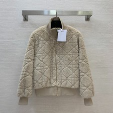2026 Ladies Fuzzy Diamond Quilted Stand Collar Zip Jacket Long Sleeve Coat picture