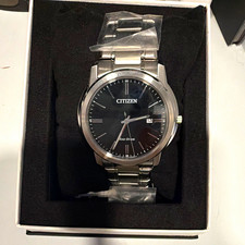 Citizen Eco-Drive Men's Quartz Black Dial Date Silver Steel Bracelet Watch picture