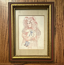 Framed & Matted Portrait Print Mother Holding Child Small Paper Wall Art picture