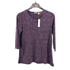 NEW Chico's Asymmetrical Seam Top Women 2/Large Purple Space Dye 3/4 Sleeve Knit picture