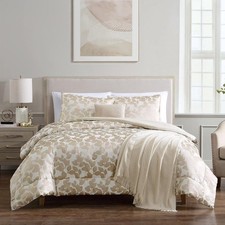 Hallmart Collectibles Gold Jacquard Floral 5 Piece Full / Queen Comforter Set picture
