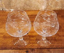 2 Vintage Fostoria Navarre Etch Clear Brandy Glass Snifter Signed Crystal Rare picture