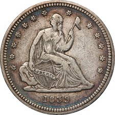 1839 VF25 Seated Quarter No Drapery PCGS 43135224 picture