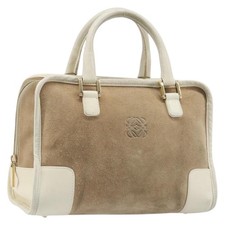 LOEWE Amazonas Hand Bag Suede Beige Gold Tone Auth 199514A picture