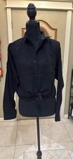 Audrey 3+1 Black Long Sleeve Tie-Front Button-Down Shirt Size M NWT Women's picture