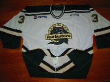 Authentic Vtg 1998-99 90s LOUISIANA ICE GATORS game worn Jersey Fight Strap 58-G picture