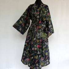 Indian Handmade Women Dressing Gown Paradise Print Long Bath Robe Cotton Kimono picture