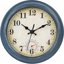 Outdoor Clocks Waterproof with Thermometer Combo Rustic Coastal Beach Wall Clock picture