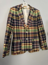 Vintage 70s The Villager Plaid Linen Blazer Jacket Bold Madras Academic L 16 picture