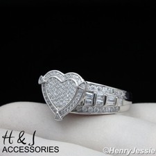 WOMEN 925 STERLING SILVER ICY BLING CZ HEART SHAPE ENGAGEMENT RING SIZE 6-9*SR88 picture