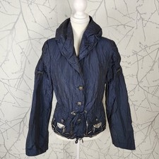 Crisca Navy Crinkle Shawl Collar Artsy Button Front Blazer | Women's 6 picture