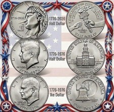 2026 P Semiquincentennial & 1976 Bicentennial Half Dollar D + Ike Dollar D picture