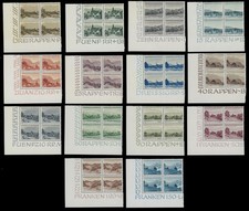 1944, LIECHTENSTEIN, LANDSCAPES, SET, CORNER MARGIN BLOCKS OF 4, NH, SC.#198-211 picture
