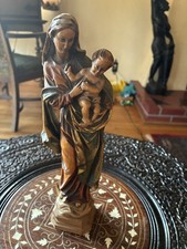 VTG ANRI 10” hand CARVED WOOD VIRGIN MARY OUR LADY JESUS STATUE FIGURE SCULPTURE picture