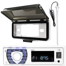 Pyle PLRMR23BTW Single DIN Marine MP3 In-Dash Receiver with White Cover, Antenna picture