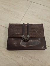 Brighton Brown Black Organizer Croc Embossed Leather Wallet Tri-Fold Heart picture
