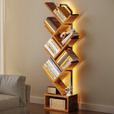 6 Tier Tree Bookshelf LED Light Display Storage Shelf Floor Standing Rack picture