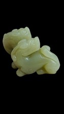#0057:Qing Dynasty Chinese Authentic Nephrite Jade Twin Dragons Beast Carving picture