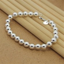 10MM Round Glossy Bead Bracelet 925 sterling silver 7'' long lobster lock picture