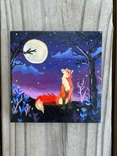 Original Fox Moon Oil Painting 4x4