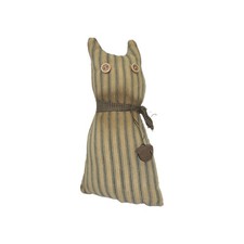 Primitive Handmade OOAK FolkArt Cat Doll Ticking Stripe Fabric Artsy Cottagecore picture