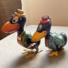 Louis Marx & Co. Vintage Tin Litho Wind-Up Bird Toys Lot of 2 w/ Keys picture