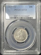1875-CC Twenty Cent Piece 20c PCGS AU53 Rare Carson City picture