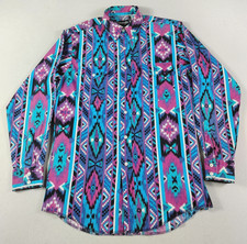 Vintage Wrangler Brushpopper Mens 15.5x33 Multicolor Aztec Western Cowboy Shirts picture