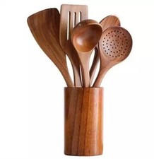 Wooden Spoons for Cooking, 6 Pcs Teak Wooden Utensils for Cooking, Utensils Set picture