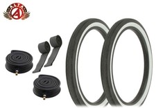 2 BIKE ALTA 20 X 2.125 SMOOTH SLICK WHITEWALL TIRES W/HEAVYDUTY TUBE & RIMSTRIPS picture