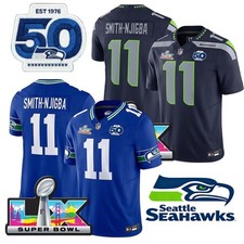 New Seahawks Men's #11 Jaxon Smith-Njigba 50th /Super Bowl LX Patch Game Jersey= picture