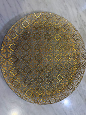 Vintage MCM Georges Briard Iberia 22K Gold Glass Platter picture