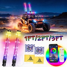 2X 1FT/2FT/3FT LED Spiral Fat Whip Lights Antenna RGB Chasing For UTV ATV picture