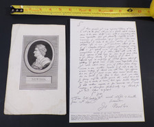 1700's Print of Isaac Newton and old letter mini Newton collection picture