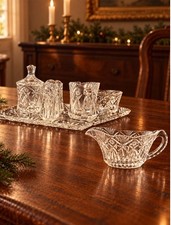 Vintage 50s Cut Glass Serving Set picture