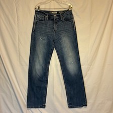 BKE Seth Mens Relaxed Straight Leg Jeans 34L Medium Wash Distressed Embroidered picture