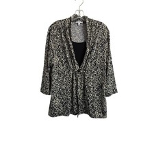 Notations Womens XL Abstract Print 2-in-1 Cardigan Top Beaded Toggle Top Blouse picture