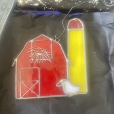Vintage Leaded Stained Glass Barn & Silo, Animal  picture