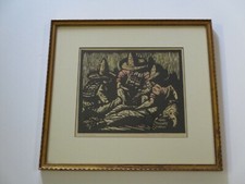 ANTIQUE PRESCOTT CHAPLIN WOODCUT WOODBLOCK OLD MEXICAN MEXICO SIGNED ART DECO  picture