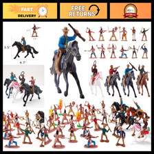 Wild West Playset - 48 Pcs Cowboys & Indians Figures, Horses, Trees for School P picture