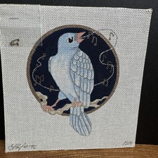 Vtg Hand-Painted 12 Days Christmas Four Calling Birds Needlepoint Canvas 18 Mesh picture