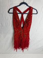 NWT Mandalay Red Silk Beaded Fringe Party Cocktail Mini Evening Dress Womens 6 picture