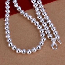 1Pcs Women's 925 Sterling Silver 8mm Hollow Balls Beads 20