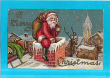 Holiday Postcard-A Merry Christmas-Santa Climbs Down Chimney picture