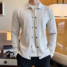 Brunello Cucinelli Men's Collared Knit Cardigan Jacket White picture
